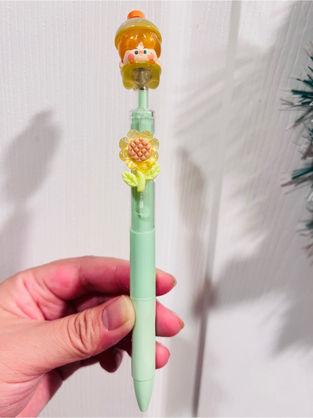 Cute Mint Green Ballpoint Pen with “Pino Jelly” Bean Top